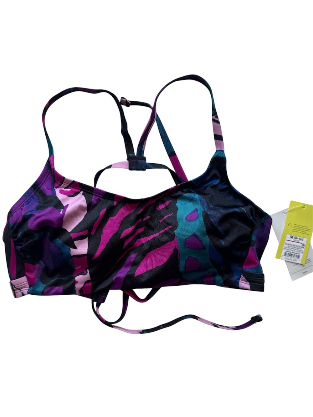 All in Motion - Sporty Swim Bikini Top Black Floral, Size M.